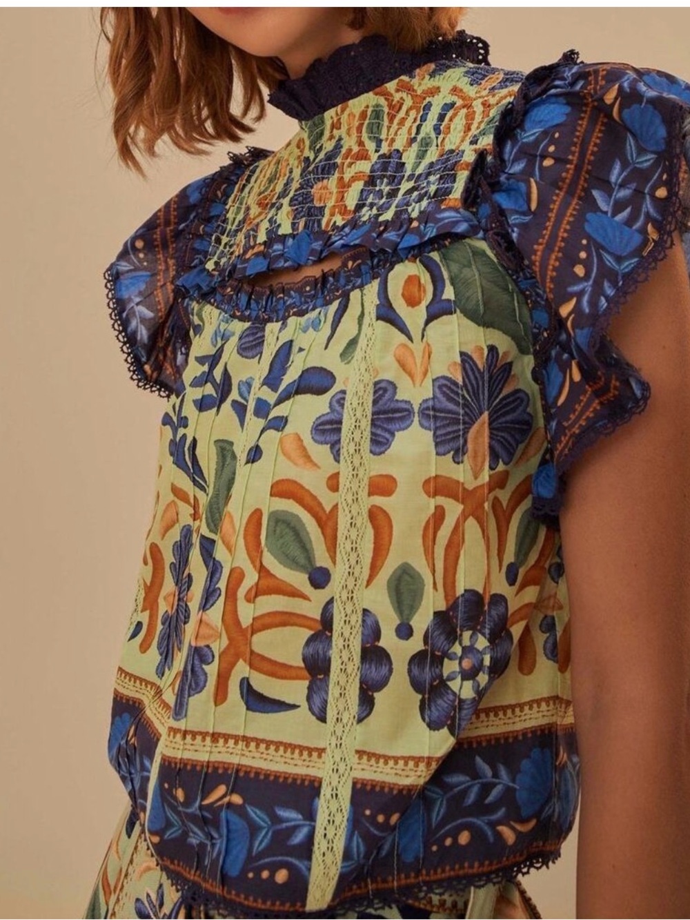 FARM Rio Multicolor Floral Smocked Yoke Blouse